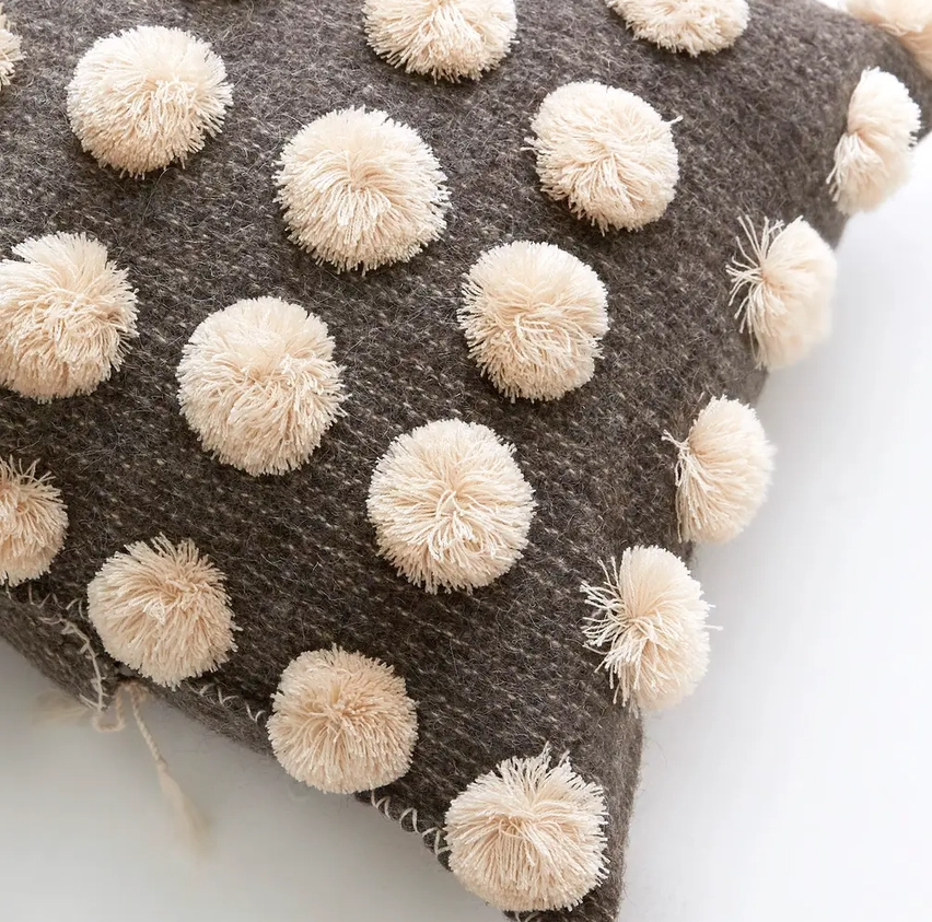 Ula Pom Pom Pillow - Grey/Natural - 13 Hub Lane   |  Wool Pillows