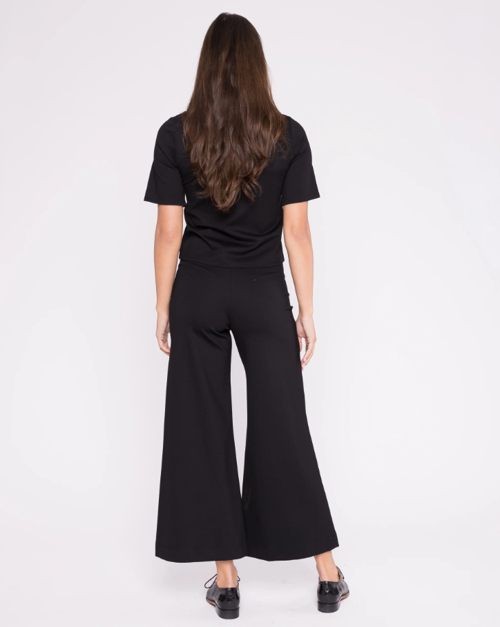 Ponte Knit Cropped Wide Leg Pant, Black - 13 Hub Lane   |  Cropped Wide Leg Pants