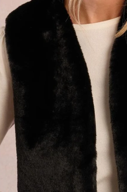 Faux Fur Vest, Black - 13 Hub Lane   |  Fur Vests