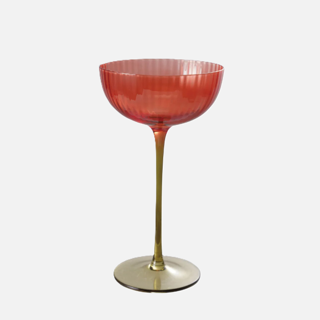 Ribbed Stemmed Glass, Red & Olive
