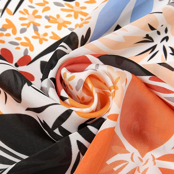 Tropical Flower Printed Satin Bandana Scarf