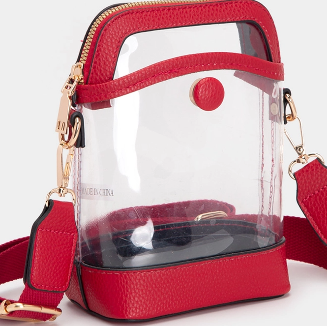 Transparent Crossbody Zipper Bag, Red - 13 Hub Lane   |  Clear Crossbodies