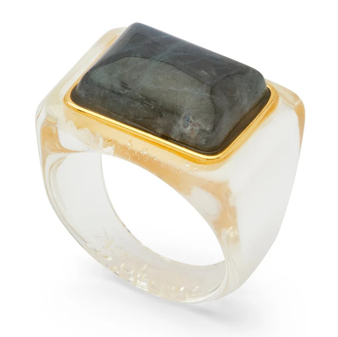Clear Resin & Labradorite Ring