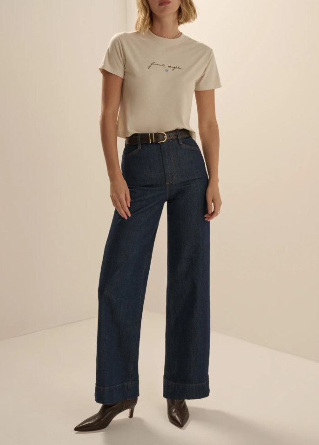 Favorite Daughter Cropped Signature Tee, Pumice & Espresso