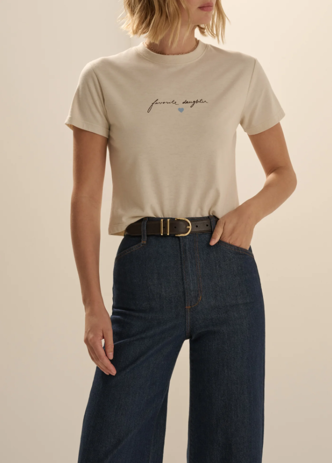 Favorite Daughter Cropped Signature Tee, Pumice & Espresso