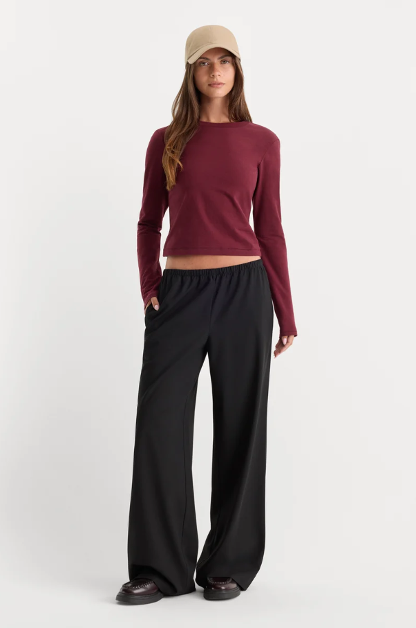 The Long Sleeve Baby Tee, Berry Noir