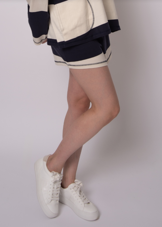 Cheryl Striped Jersey Shorts, Navy