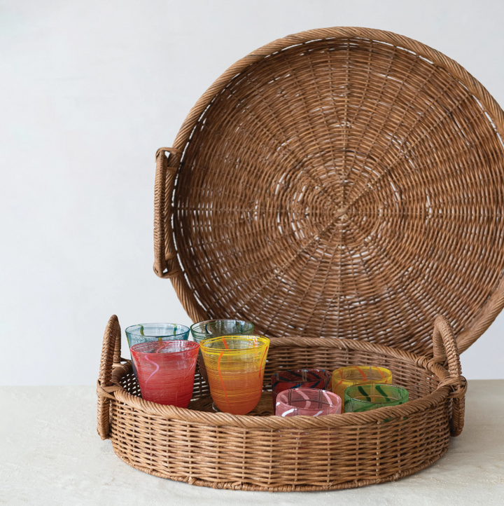 Decorative Woven Rattan Tray w/ Circle Handles - 13 Hub Lane   |  Woven Trays