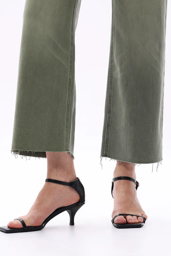 High Rise Wide Leg Denim Jeans, Green