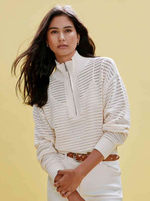 Open Knit 1/2 Zip Sweater, Collagen - 13 Hub Lane   |  Half-Zip Sweaters