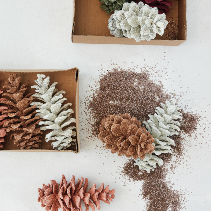 S/3 Faux Pinecones w/ Glitter