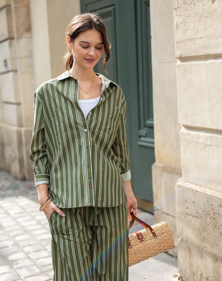 Brontë Relaxed Button Up Shirt, Sea Moss Stripe