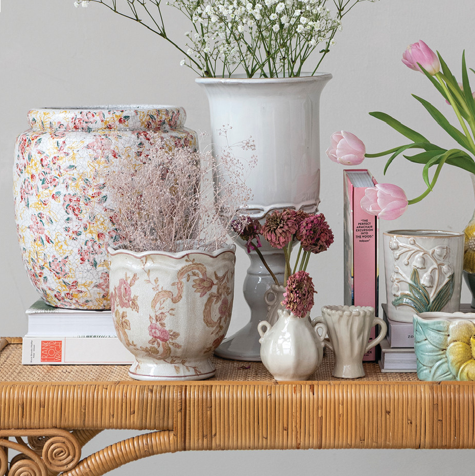 Transferware Terra-Cotta Planter