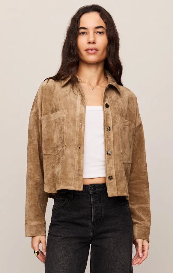 All Day Cropped Suede Jacket, Light Sand