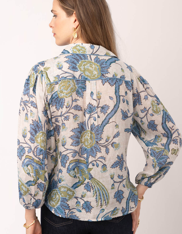 Claudette Blouse, Japonica Bird Green