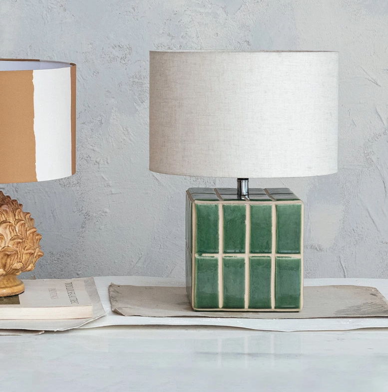 Ceramic Tiled Table Lamp w/ Linen Shade - Thumbnail 3