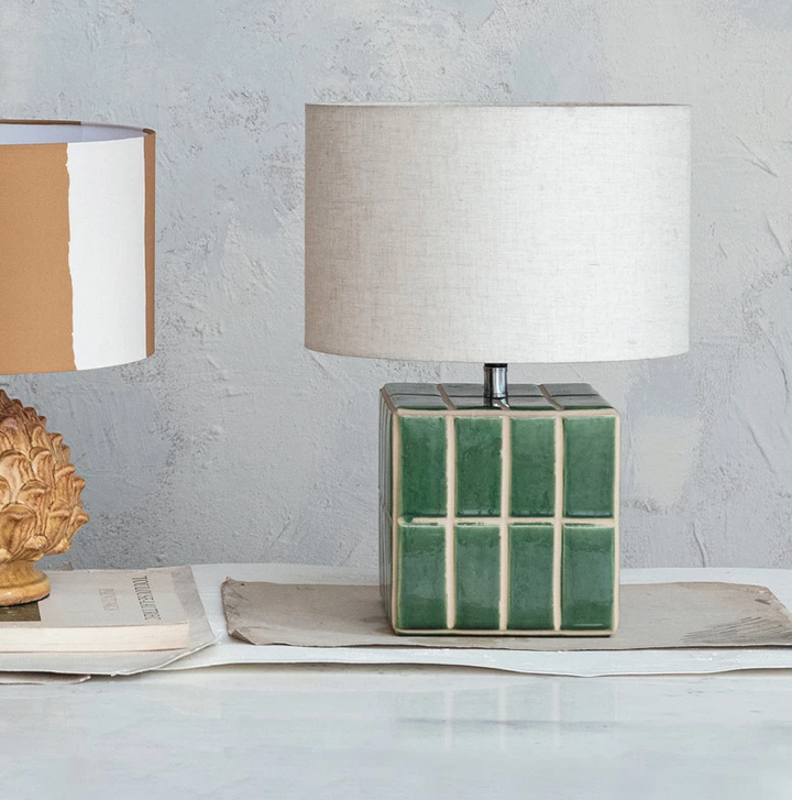 Ceramic Tiled Table Lamp w/ Linen Shade