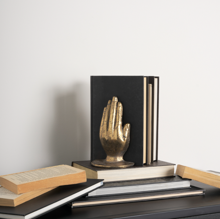 Praying Hands Cast Iron Bookends, Gold