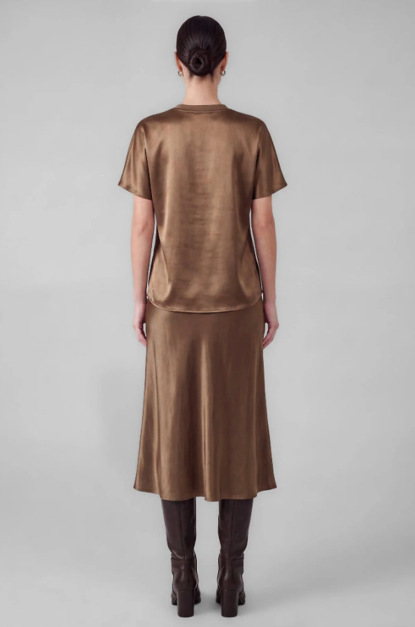Satin Short Sleeve Top, Light Taupe