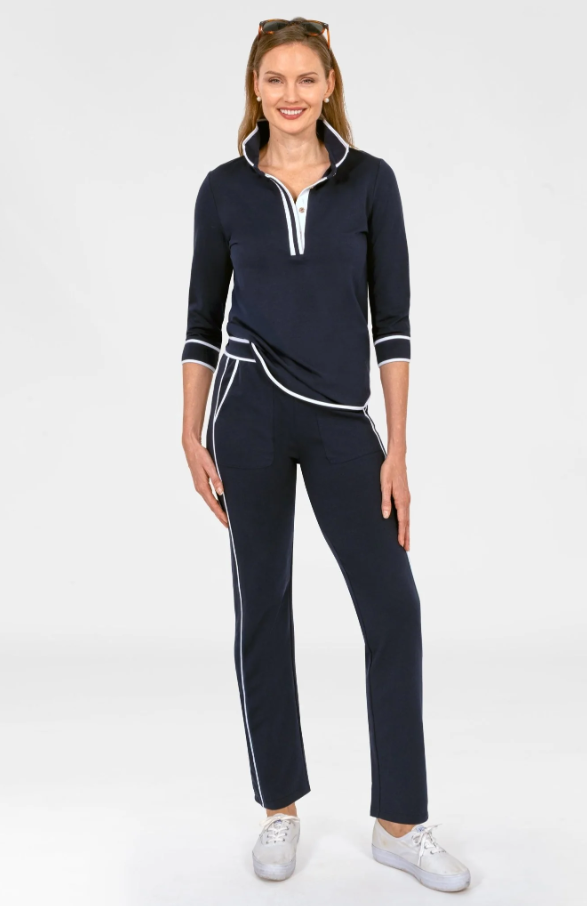 Pop Over Top - Trim It Up, Navy w/ White