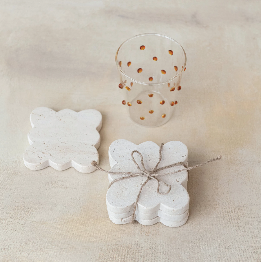 Travertine Coasters w/ Scalloped Edge, Set of 4 - Thumbnail 5