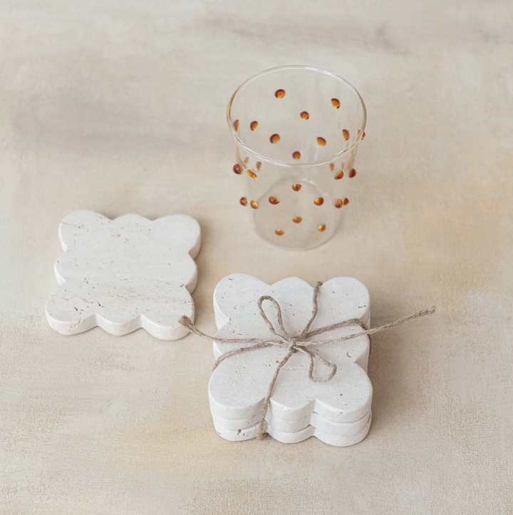 Travertine Coasters w/ Scalloped Edge, S/4