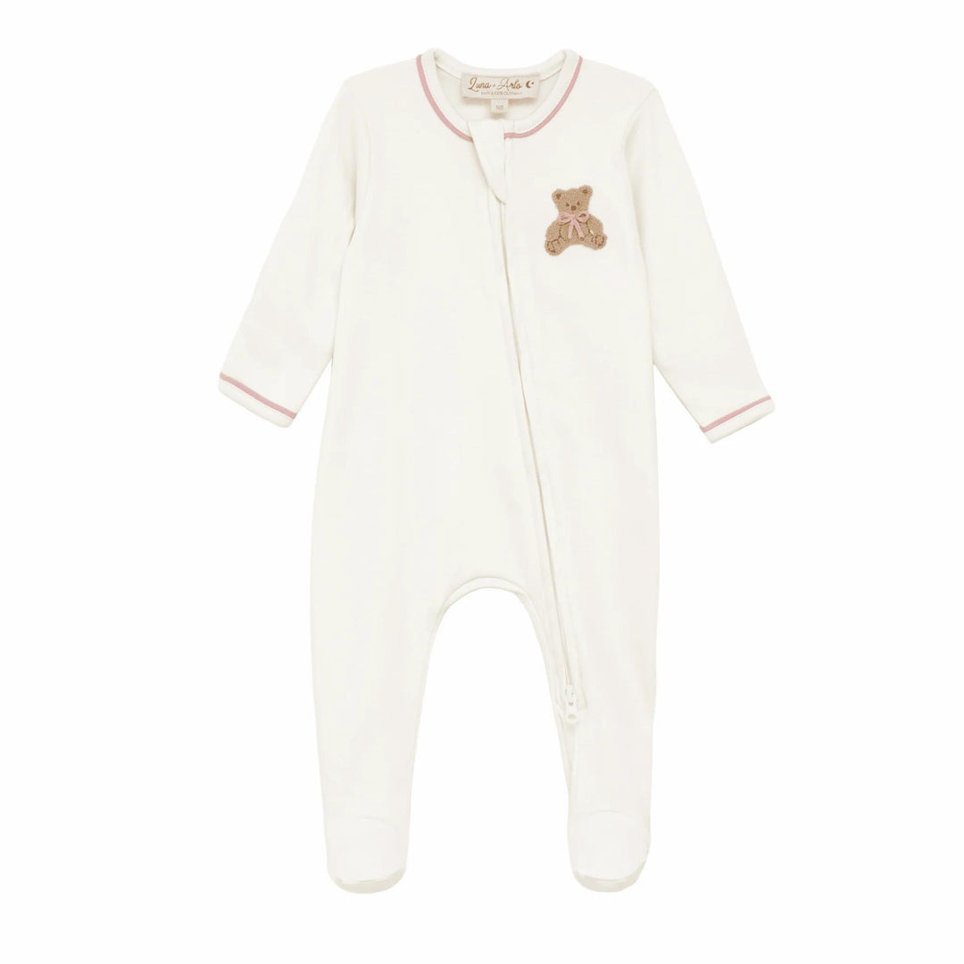 Bear Hugs Zip Footie, Dusty Rose