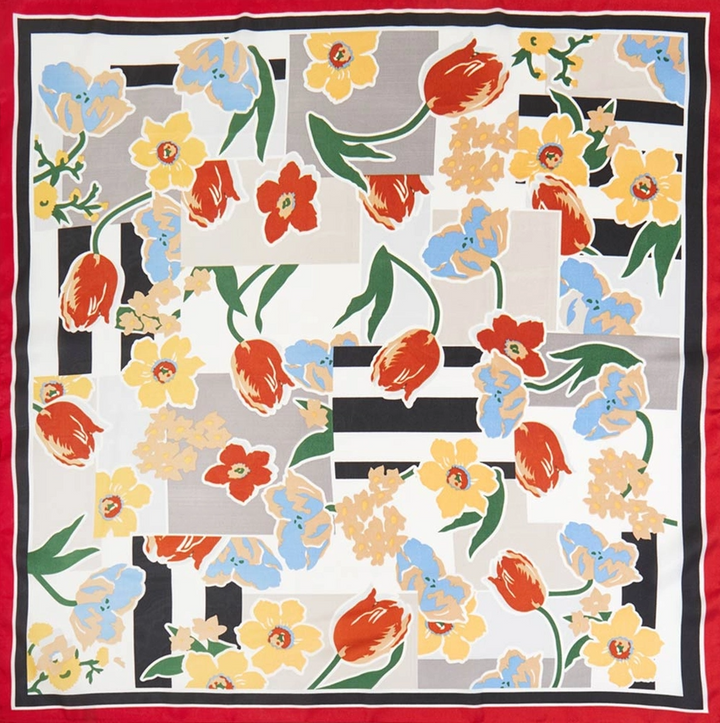 Geo Floral Printed Satin Bandana Scarf