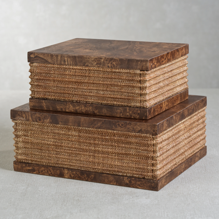 Rosso Burlwood & Raffia Box - 13 Hub Lane   |  Raffia Boxes