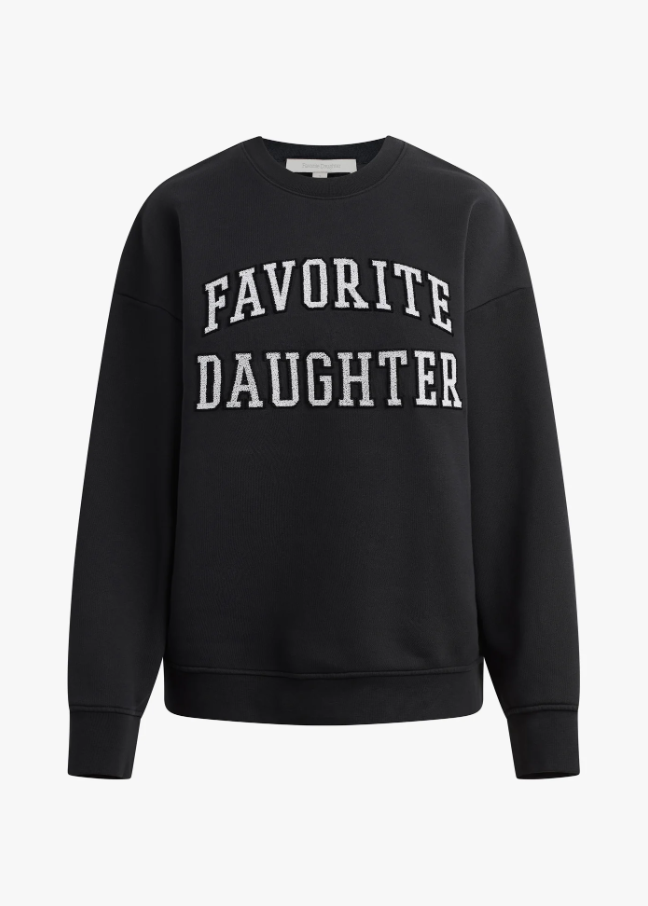 Favorite Daughter Collegiate Embroidery Sweatshirt, Black Velvet w/ White