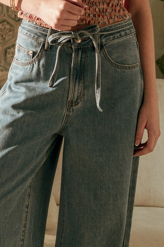 Wide Leg Denim Pants w/ Self Belt - 13 Hub Lane   |  Wide Leg Jeans