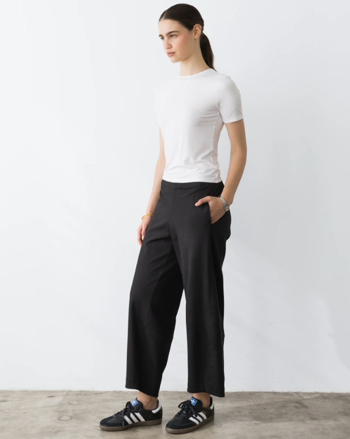 Ponte Knit Barrel Pant, Black
