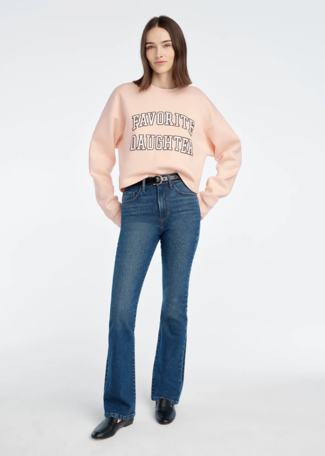 Favorite Daughter Cropped Collegiate Hoodie, Pale Pink & White - 13 Hub Lane   |  Cropped Sweatshirts