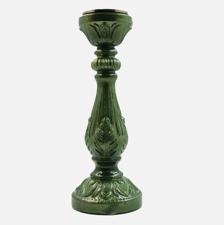 Embossed Mercury Glass Candle Holder, Green - 13 Hub Lane   |  