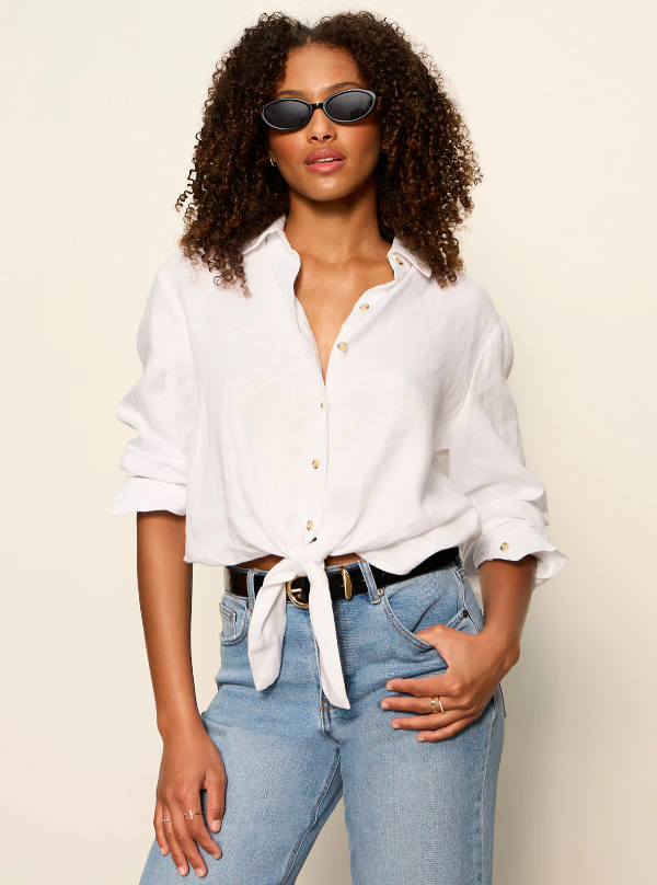 More Love Linen Tie Top, White