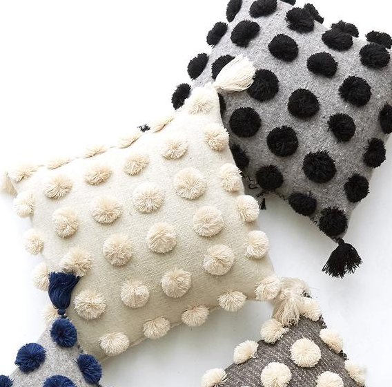 Ula Pom Pom Pillow - Grey/Natural - 13 Hub Lane   |  Wool Pillows