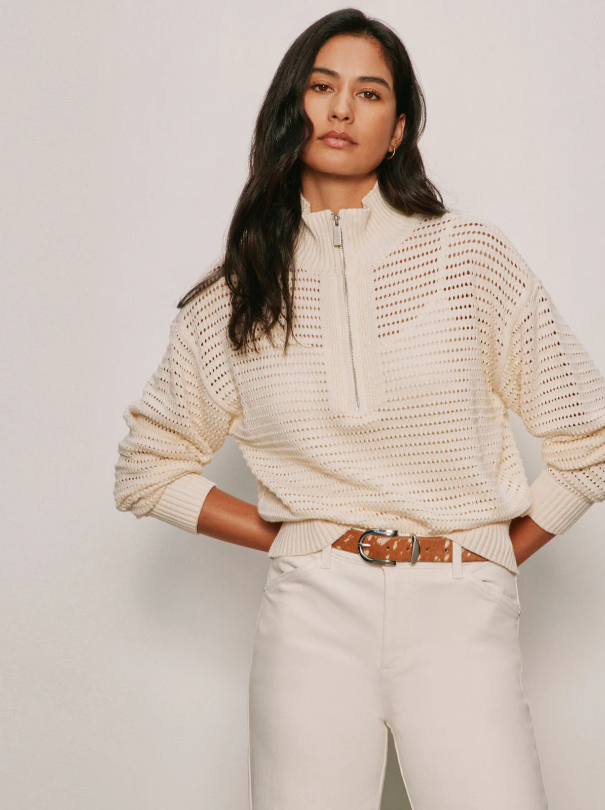 Open Knit 1/2 Zip Sweater, Collagen - 13 Hub Lane   |  Half-Zip Sweaters