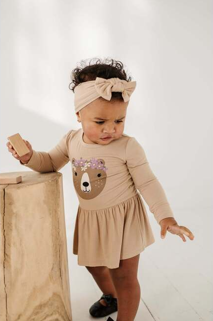 Ruffle Bodysuit Dress & Headband Set, Floral Bear - 13 Hub Lane   |  Girls Dresses