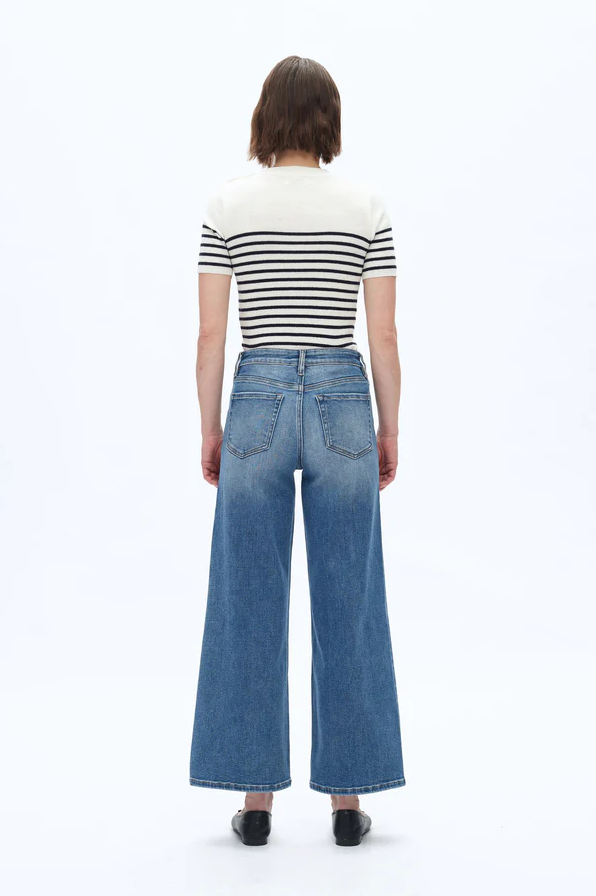 Lisa Mid Rise Wide Leg Denim Jeans, Medium Blue - 13 Hub Lane   |  Cropped Wide Leg Jeans