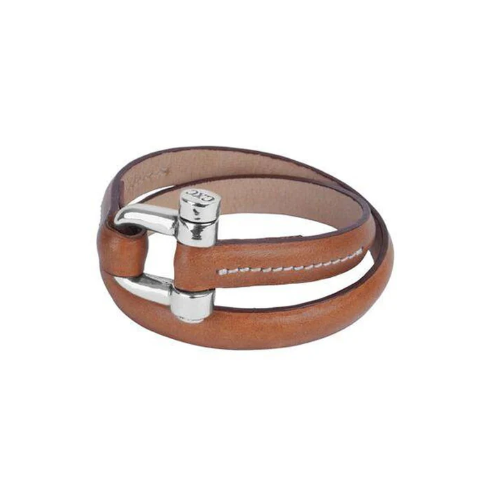 CXC Silver Brown Leather Wrap Bracelet