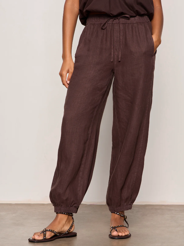 Melody Micro Linen Balloon Pants, Rich Soil
