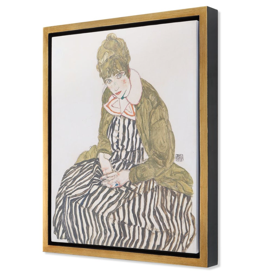 Edith w/ Striped Dress, Sitting, 1915 Framed Canvas - 13 Hub Lane   |  Small Wall Art