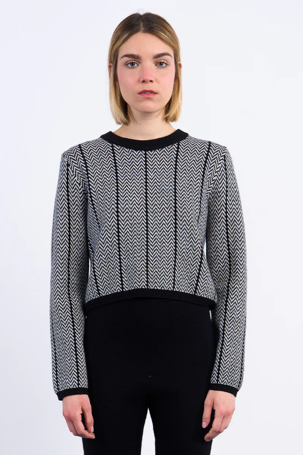 Jacquard Cropped Sweater, Black - 13 Hub Lane   |  Crewneck Sweaters