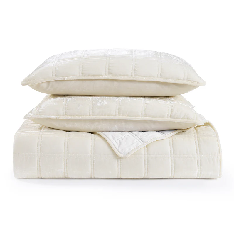 Stella Faux Silk Velvet Double Box Stitch 3PC Quilt Set