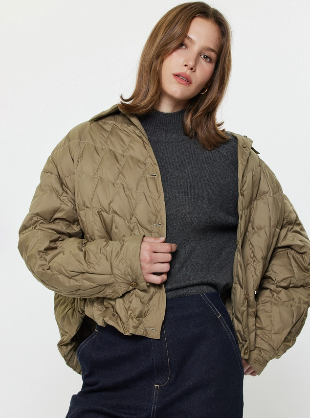 Quilted Duck Down Crop Jacket, Olive Taupe - 13 Hub Lane   |  Puffer Jackets