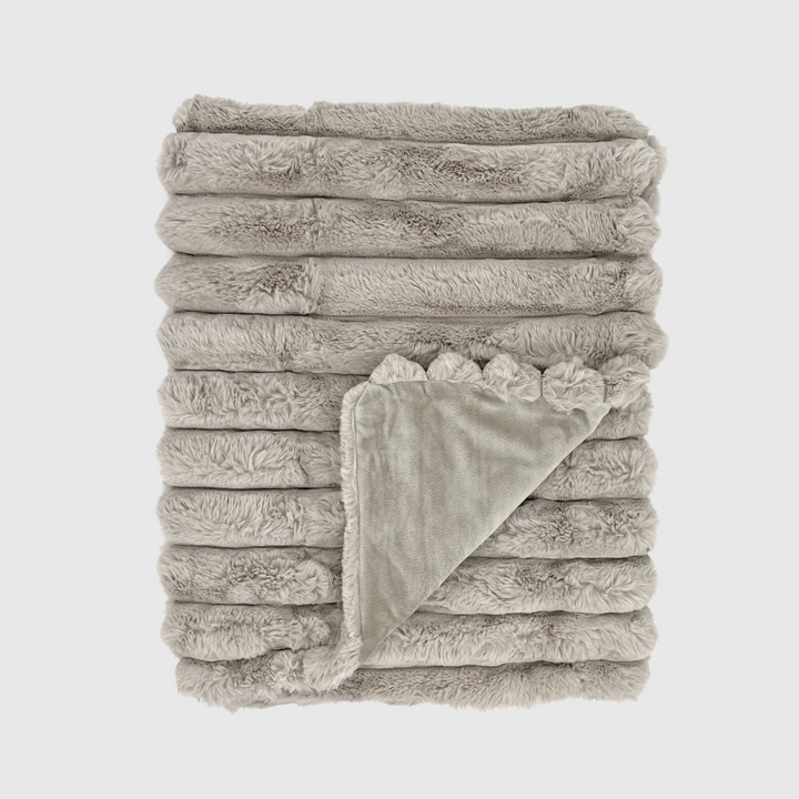 Puffy Faux Fur Throw, Fog