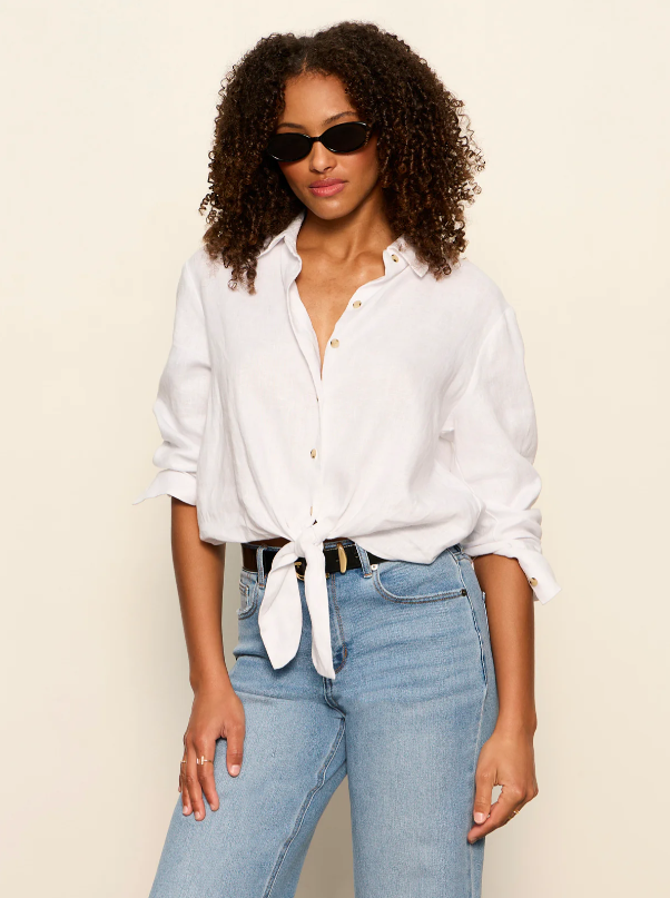 More Love Linen Tie Top, White