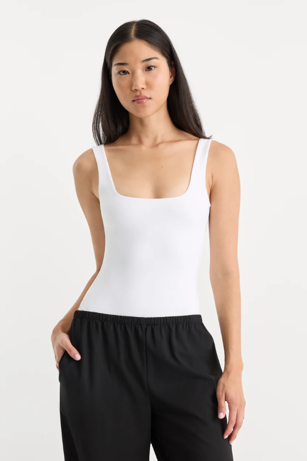 Sculpting Modern Tank Bodysuit, White