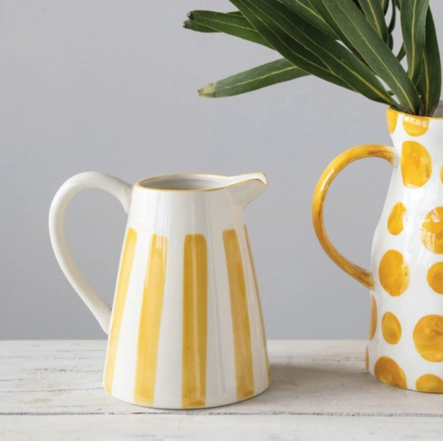 Stoneware Pitcher, Yellow & White - 13 Hub Lane   |  Pitchers