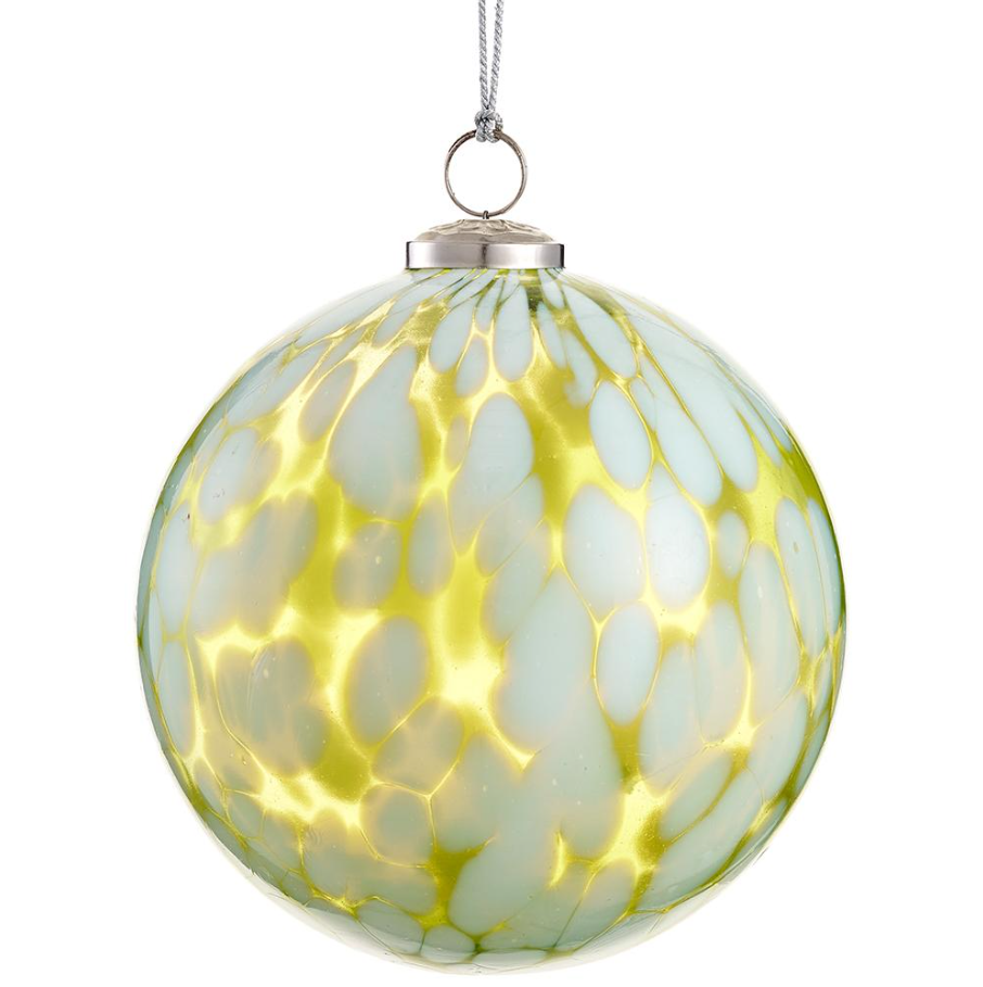 Glass Ball Ornament, Green & White - 13 Hub Lane   |  Glass Ball Ornaments